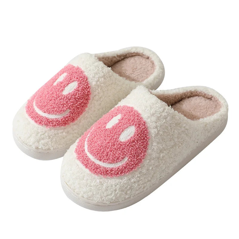 Smiling face autumn/winter furry couple cotton slippers women's bags cute thick soles cartoon anti slip interior for home use