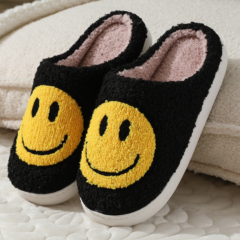 Smiling face autumn/winter furry couple cotton slippers women's bags cute thick soles cartoon anti slip interior for home use